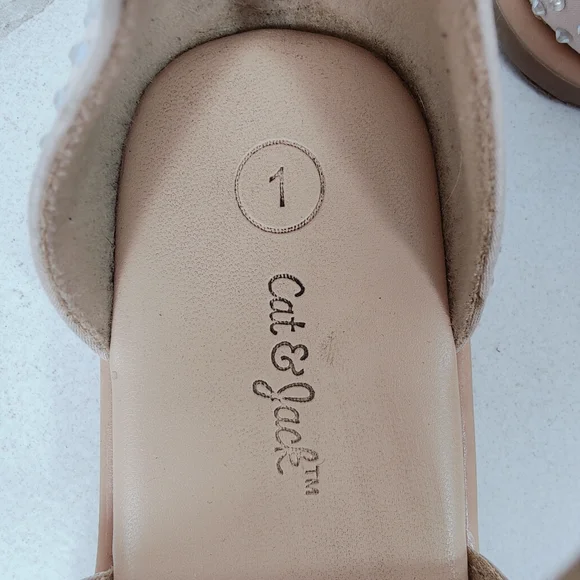 Cat & Jack Girls' Rainee Blush Rhinestone Gladiator Sandals, Sz 1 - Picture 8 of 12